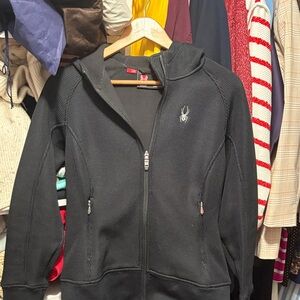 SPYDER  women's black waffle knit full-zip hoodie sweater jacket